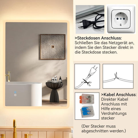 Led Spiegel Bad Badspiegel mit Beleuchtung - Badezimmerspiegel Anti-Beschlag - Smart Wandspiegel mit Licht - Beleuchteter Spiegel Bad mit Touch