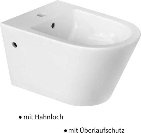 Hänge-Bidet mit Nano-Beschichtung - Wand-Bidet aus Keramik mit Hahnloch und Überlaufschutz - Dusche Hygienedusche WC für Intimreinigung