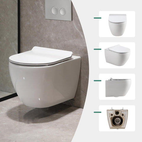 Hänge WC Toilette Komplettset aus Keramik - Wand WC mit WC Sitz mit Absenkautomatik - Toiletten mit Nano Beschichtung