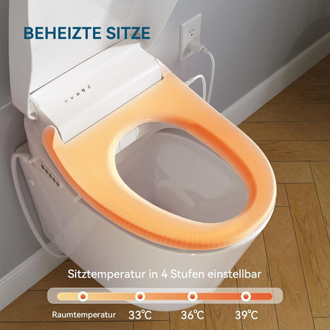 Smart Bidet Toilettensitz mit Warmluft-Trocknung, Beheizbare Klobrille, Intelligenter klodeckel mit Selbstreinigende Düse, WC Sitz mit Absenkautomatik Waschen Vorne und Hintere, Desodorierung