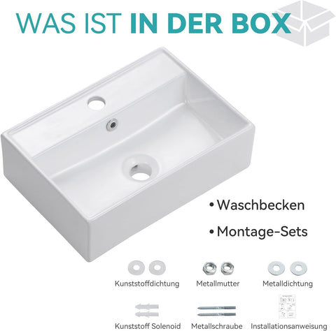 Waschbecken Waschtisch aus Keramik, Aufsatzwaschbecken Eckig, Kleines Waschbecken Gäste WC