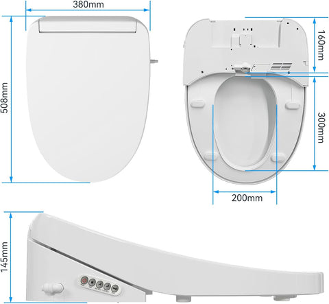 Smart Bidet Toilettensitz mit Warmluft-Trocknung, Beheizbare Klobrille, Intelligenter klodeckel mit Selbstreinigende Düse, WC Sitz mit Absenkautomatik Waschen Vorne und Hintere, Desodorierung