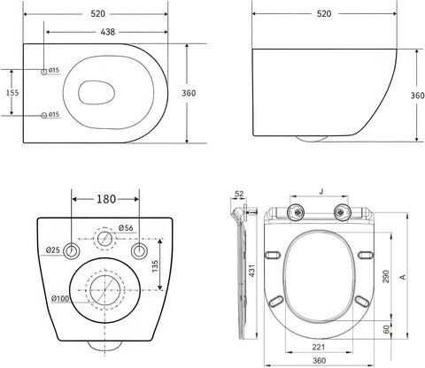 Hänge WC Toilette Komplettset aus Keramik - Wand WC mit WC Sitz mit Absenkautomatik - Toiletten mit Nano Beschichtung