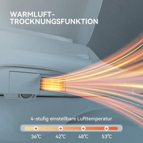 Smart Bidet Toilettensitz mit Warmluft-Trocknung, Beheizbare Klobrille, Intelligenter klodeckel mit Selbstreinigende Düse, WC Sitz mit Absenkautomatik Waschen Vorne und Hintere, Desodorierung