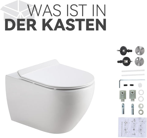 Hänge WC Toilette Komplettset aus Keramik - Wand WC mit WC Sitz mit Absenkautomatik - Toiletten mit Nano Beschichtung