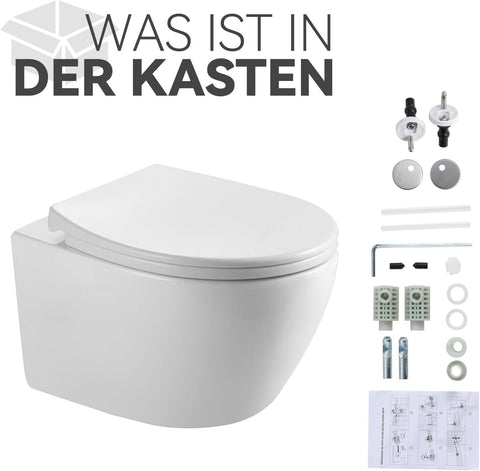 Hänge WC Toilette aus Keramik mit Toilettendeckel mit Absenkautomatik - Toilettenschüssel mit Einloch-Superspin-Spülung