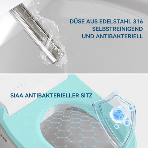 Smart Bidet Toilettensitz mit Warmluft-Trocknung, Beheizbare Klobrille, Intelligenter klodeckel mit Selbstreinigende Düse, WC Sitz mit Absenkautomatik Waschen Vorne und Hintere, Desodorierung