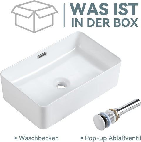 Waschbecken Badezimmer Keramik Eckig- Dünnem Rand Design- Waschtisch Gäste WC