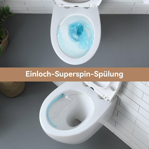 Hänge WC Toilette aus Keramik mit Toilettendeckel mit Absenkautomatik - Toilettenschüssel mit Einloch-Superspin-Spülung