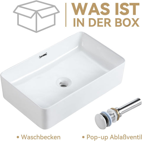 Waschtisch Gäste WC Weiß Dünnem Rand Design - Waschplätze Handwaschbecken mit überlauf und Pop-up Ablaßventil- Waschschale