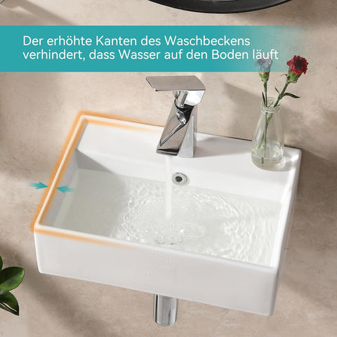 Waschbecken Waschtisch aus Keramik, Aufsatzwaschbecken Eckig, Kleines Waschbecken Gäste WC